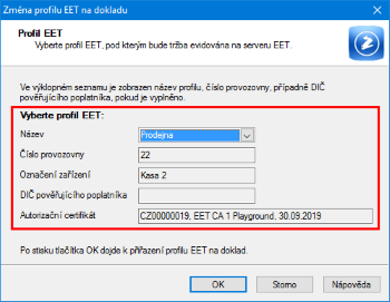 Nově můžete v programu POHODA změnit profil EET přímo na dokladu.